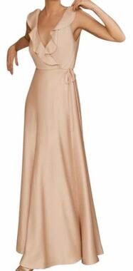 BHLDN Sachin & Babi Champagne Ruffled Wrap Tansy Satin Formal Gown Dress Size 8